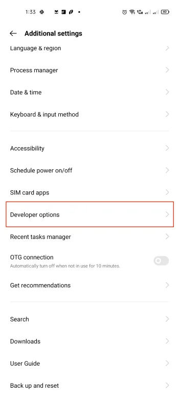 realme-developer-option