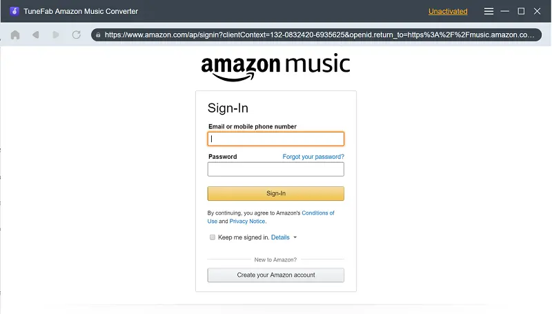 Log in to Amazon Music on TuneFab